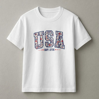 Girly USA T-Shirt | Floral Patriotic Est 1776 Sweatshirt | Cozy Cotton Blend | 4th of July Gift for Women