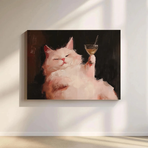 Funny Cat Drinking Martini printable wall art digital download